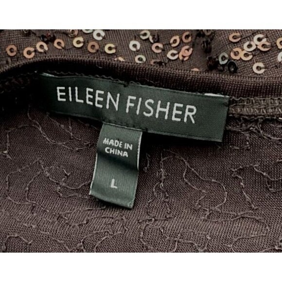 Eileen Fisher Sleeveless 100% Silk Brown Sequin A-Line Mini Cocktail Dress Large - Picture 4 of 7